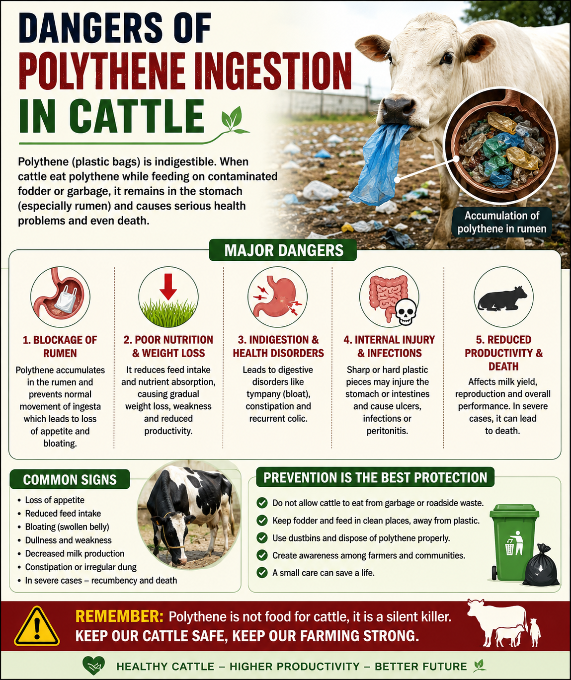 Cattle affected by polythene ingestion